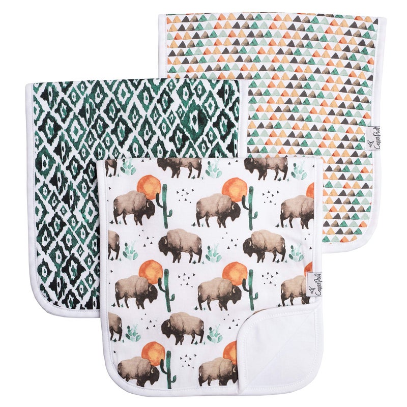 Copper Pearl Premium Baby Burp Cloths - 3-Pack Large Cotton Burp Cloths, Extra Soft Spit Up Rags with 3 Absorbent Layers, Perfect for Baby Boy Gifts (21" x 10" Size, Bison Set) - Image 1