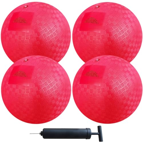 AppleRound 85inch Dodgeball Playground Balls Pack of 4 Balls with 1 Pump Official Size for Dodge Ball Handball Camps and Schools Red - Image 1