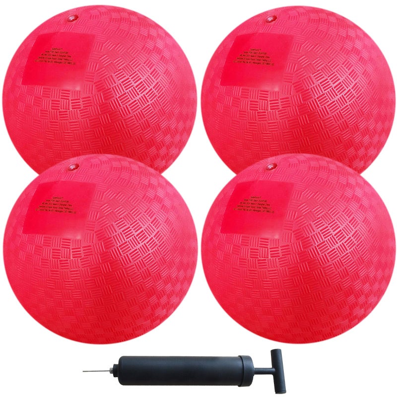 AppleRound 85inch Dodgeball Playground Balls Pack of 4 Balls with 1 Pump Official Size for Dodge Ball Handball Camps and Schools Red - Image 2