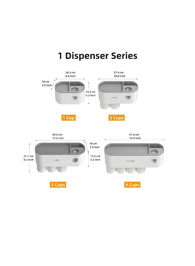 Flushrenic Toothbrush holder, drill-free wall-mounted toothbrush holder with automatic toothpaste dispenser. Bathroom storage rack features: 4 brush head hooks, 3 magnetic cups, 1 cosmetic drawer organiser and ample storage space (includes 1 dispenser, 3 cups). White. - Image 2