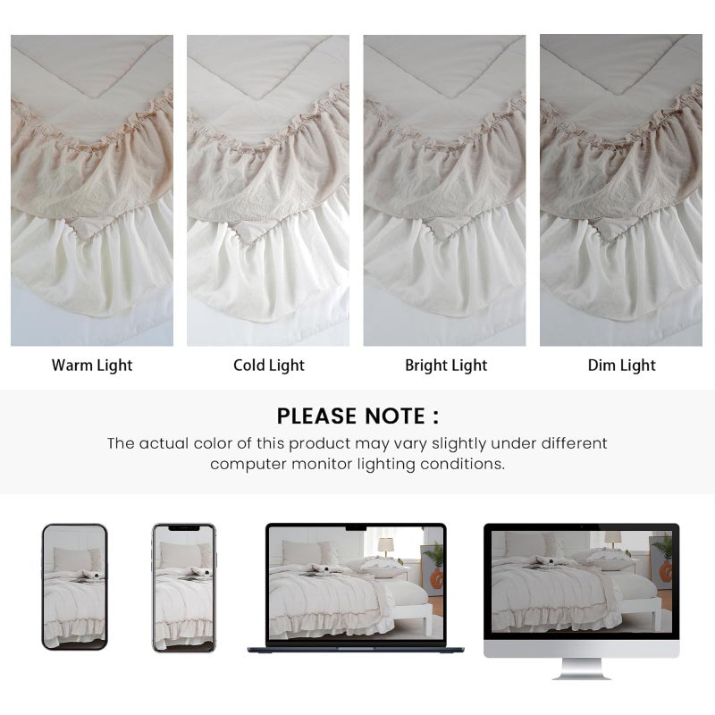 Bedding_Dreamer Boho Comfrter Set King Size Beige Bedding Set Shabby Chic Down Comforter 2 Layers Ruffles Home Decor Farmhouse Quilt Set Ultra Soft Microfiber White Cream Bohemian Bed Set for Girls Women - Image 5