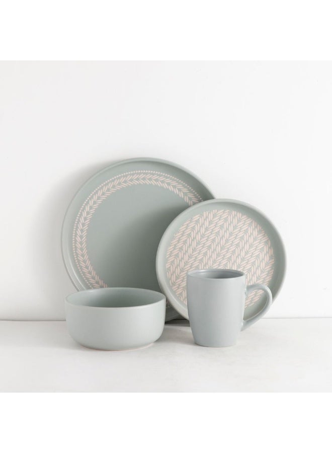 DANUBE HOME طقم عشاء مزخرف 16 قطعة - أخضر نعناعي من الخزف، يخدم 4، يتضمن أطباق عشاء، أطباق جانبية، سلطانيات وأكواب - مثالي لتناول الطعام الأنيق - Image 1