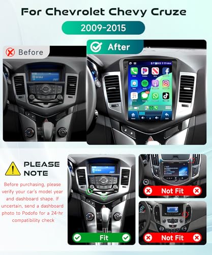 Podofo 4G64G Car Radio Stereo for Chevrolet Cruze 20092015 with Wireless CarPlay Android AutoTesla Style 97 Inch IPS Touch Screen Android 13 GPS WiFi Bluetooth DSP Audio USB Dual Mic HD Rear Camera - Image 3
