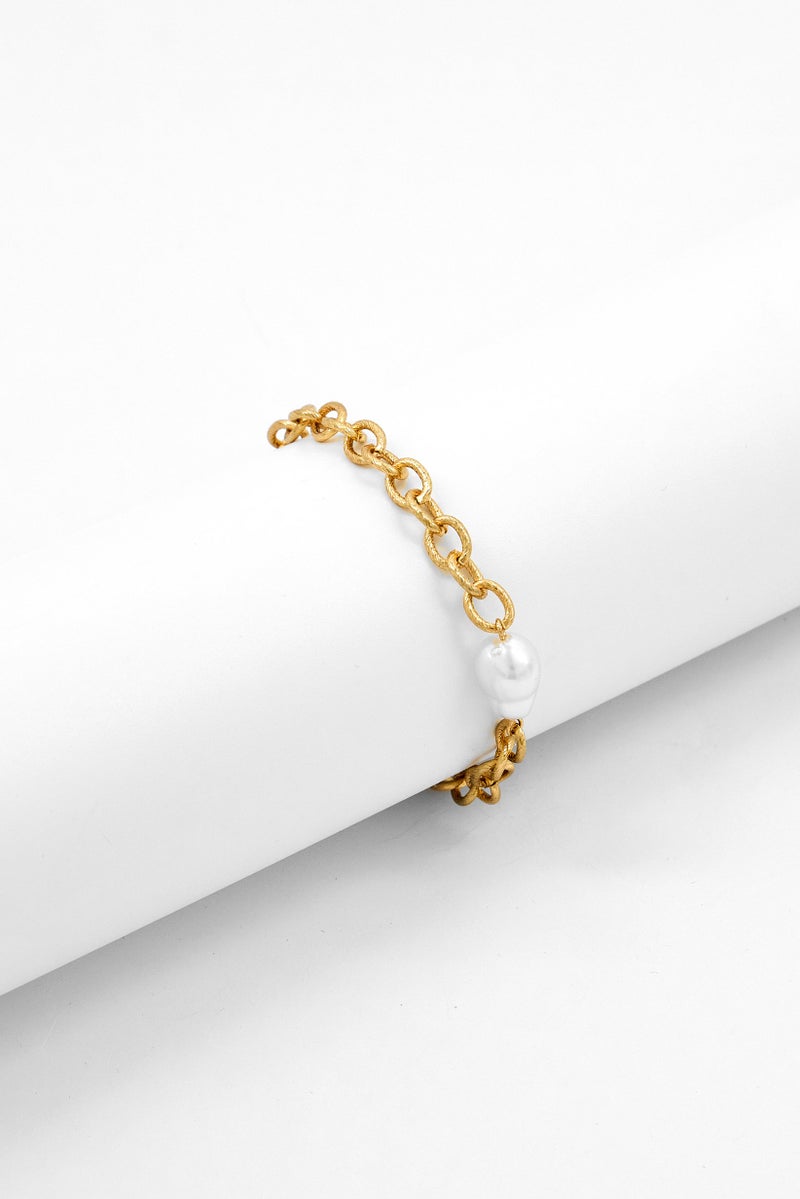 Caracol Women Stainless Steel Glass Bead Bracelet, Gold  - Image 1