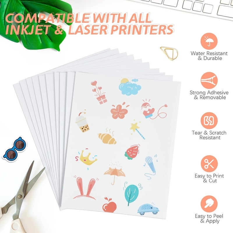 HTVRONT Printable Vinyl for Inkjet & Laser Printer - 10 Sheets Glossy White Printable Vinyl Sticker Paper Vivid Color Dries Quickly, 8.5"x11" Tear Resistant Printer Sticker Paper - Image 5