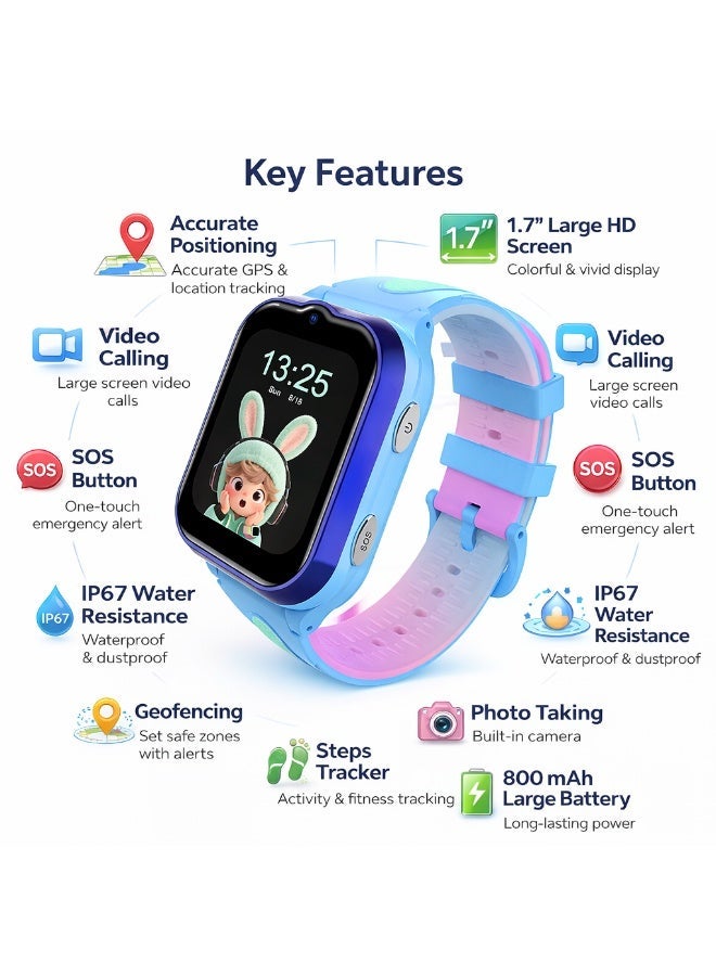 benco ساعة بيسكو جينيوس K1 للأطفال مع هاتف ذكي 4G مع مكالمات فيديو، تتبع GPS، زر SOS ومقاومة للماء IP67، شاشة بحجم 1.7 بوصة - Image 3