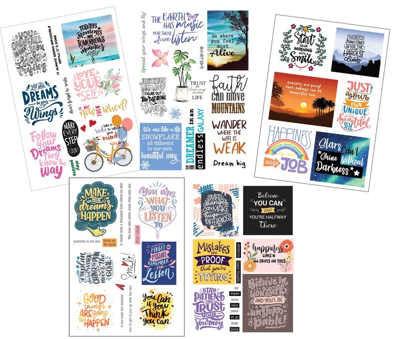 anujarusiya Gentle Reminder Stickers for Journaling | 59 Motivational Quote Stickers on 5 A5 Sheets | Matte Laminated | Peel & Stick for Mindfulness, Vision Boards & Planners - Image 1