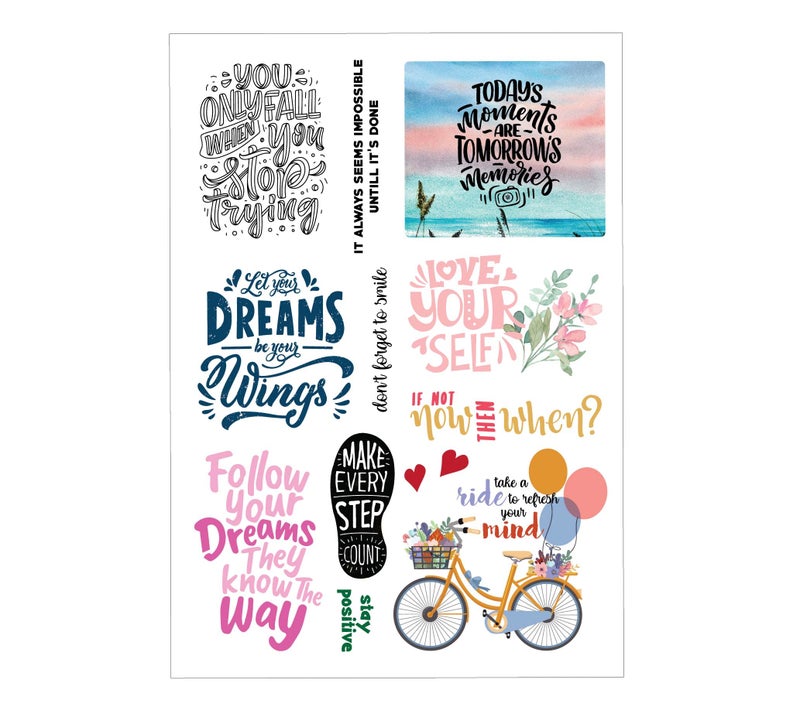 anujarusiya Gentle Reminder Stickers for Journaling | 59 Motivational Quote Stickers on 5 A5 Sheets | Matte Laminated | Peel & Stick for Mindfulness, Vision Boards & Planners - Image 3