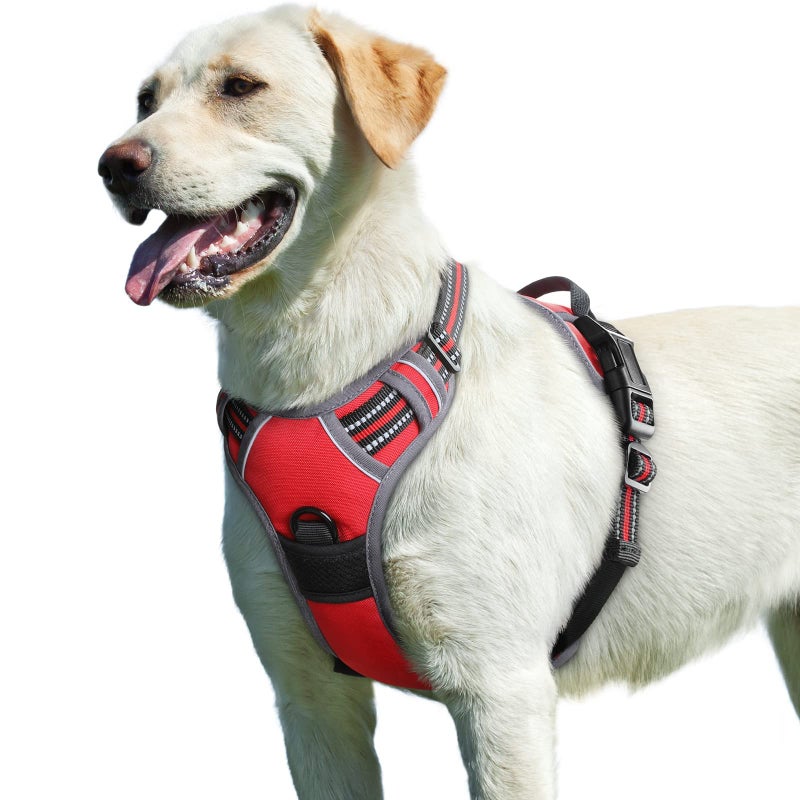 Eagloo Dog Harness for Large Dogs, No Pull Service Vest with Reflective Strips and Control Handle, Adjustable and Comfortable for Easy Walking, No Choke Pet Harness with 2 Metal Rings, Red, L - Image 1