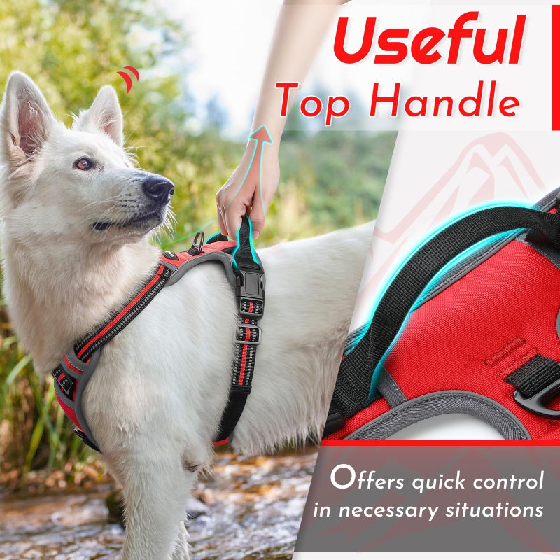 Eagloo Dog Harness for Large Dogs, No Pull Service Vest with Reflective Strips and Control Handle, Adjustable and Comfortable for Easy Walking, No Choke Pet Harness with 2 Metal Rings, Red, L - Image 4