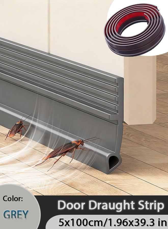 XiuWoo Door Draught Strip, 100 cm Length Door Seal for Exterior & Interior Doors, Door Bottom Draft Blocker Dust and Noise Insulation (Grey) - Image 1