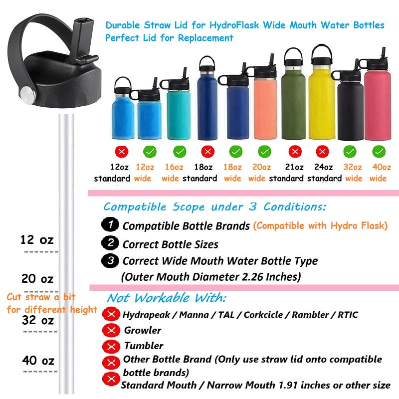 KMN Straw Lid for Hydro Flask Wide Mouth, Lids with Straw for Hydroflask Wide Mouth 32 40 oz, Top Replacement Cap Sport Lid, Black - Image 4