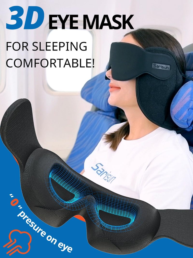 SARISUN Upgraded Travel Pillow, U-Shaped Airplane Head Strap for All Heights, 360Â° Support, 3D Sleep Mask, 100% Light Blocking, Long Flights Essentials Headrest, Stop Bobblehead, Black - Image 4