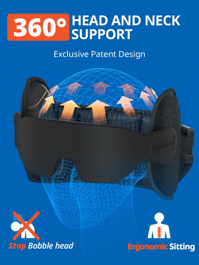 SARISUN Upgraded Travel Pillow, U-Shaped Airplane Head Strap for All Heights, 360Â° Support, 3D Sleep Mask, 100% Light Blocking, Long Flights Essentials Headrest, Stop Bobblehead, Black - Image 3