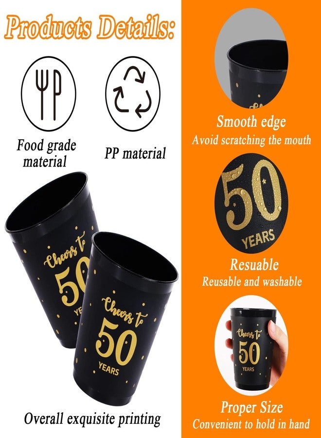 Tevxj 24 Pcs 50th Birthday Plastic Cups Cheers to 50 Years Birthday Reusable Plastic Tumblers Party Supplies Black and Gold Party Plastic Drinking Cups 12oz for Men Women Wedding Anniversary Party Favors - Image 3