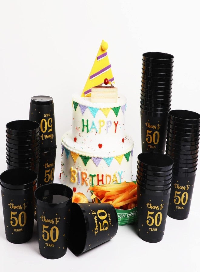 Tevxj 24 Pcs 50th Birthday Plastic Cups Cheers to 50 Years Birthday Reusable Plastic Tumblers Party Supplies Black and Gold Party Plastic Drinking Cups 12oz for Men Women Wedding Anniversary Party Favors - Image 4
