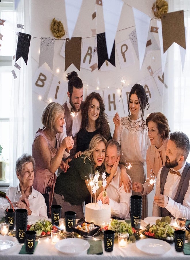 Tevxj 24 Pcs 50th Birthday Plastic Cups Cheers to 50 Years Birthday Reusable Plastic Tumblers Party Supplies Black and Gold Party Plastic Drinking Cups 12oz for Men Women Wedding Anniversary Party Favors - Image 5