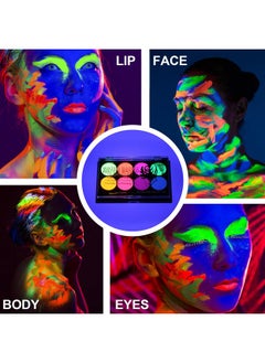 MEICOLY MEICOLY Glow UV Blacklight Face Paint, 8 Bright Colors Neon Fluorescent Rave Body Paint Palette,Water Activated Eyeliner,Water Based Glow In The Dark Halloween Washable for Kids Adult Body Painting  - Image 4