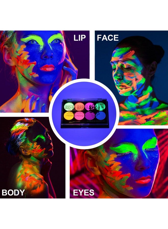 ميكولي طلاء وجه MEICOLY Glow UV Blacklight، 8 ألوان زاهية من طلاء الجسم الفلورسنت النيون، كحل نشط بالماء، متوهج في الظلام على أساس مائي قابل للغسل في الهالوين للأطفال والكبار. - Image 4
