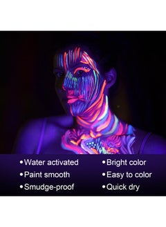 MEICOLY MEICOLY Glow UV Blacklight Face Paint, 8 Bright Colors Neon Fluorescent Rave Body Paint Palette,Water Activated Eyeliner,Water Based Glow In The Dark Halloween Washable for Kids Adult Body Painting  - Image 2