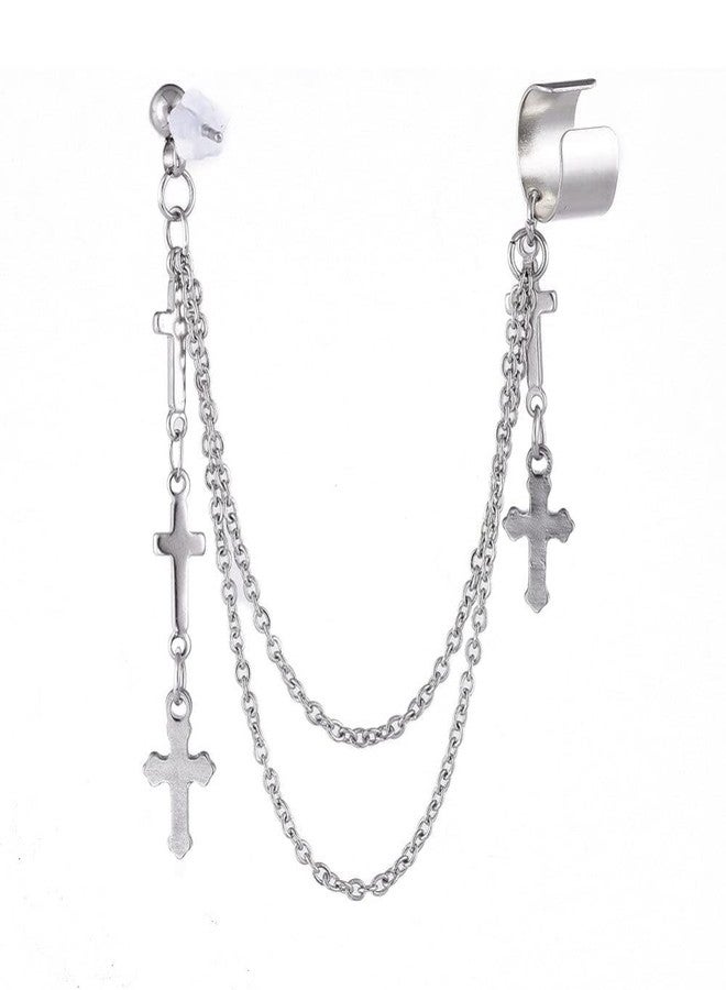 Buildcon 2 Pcs Ear Cuffs Earrings Stylish, Punk Double Cross Ear Chain for Women, Fashionable Ear Cuff Without Piercing,Set for Weddings, Parties,Earcuffs for Women, 11x14cm Alloy - Image 3