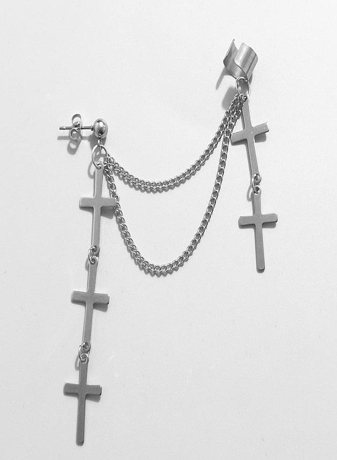 Buildcon 2 Pcs Ear Cuffs Earrings Stylish, Punk Double Cross Ear Chain for Women, Fashionable Ear Cuff Without Piercing,Set for Weddings, Parties,Earcuffs for Women, 11x14cm Alloy - Image 5