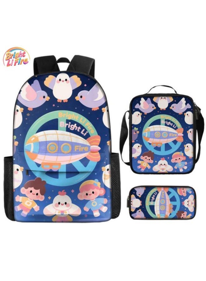 Bright Li Fire Three-piece set of cartoon bags, easily cope with various occasions (students, children, friends' outings, mountain climbing, schooling, etc.) | Backpack + hand-held + stationery bag | School season/holiday gifts - 72 - Image 1
