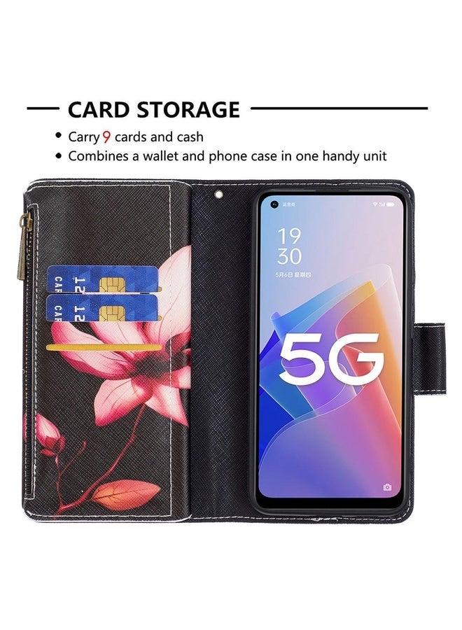 HuHa Case Cover For OPPO A96 5G Colored Drawing Pattern Zipper Leather Phone Case(Lotus)  - Image 4