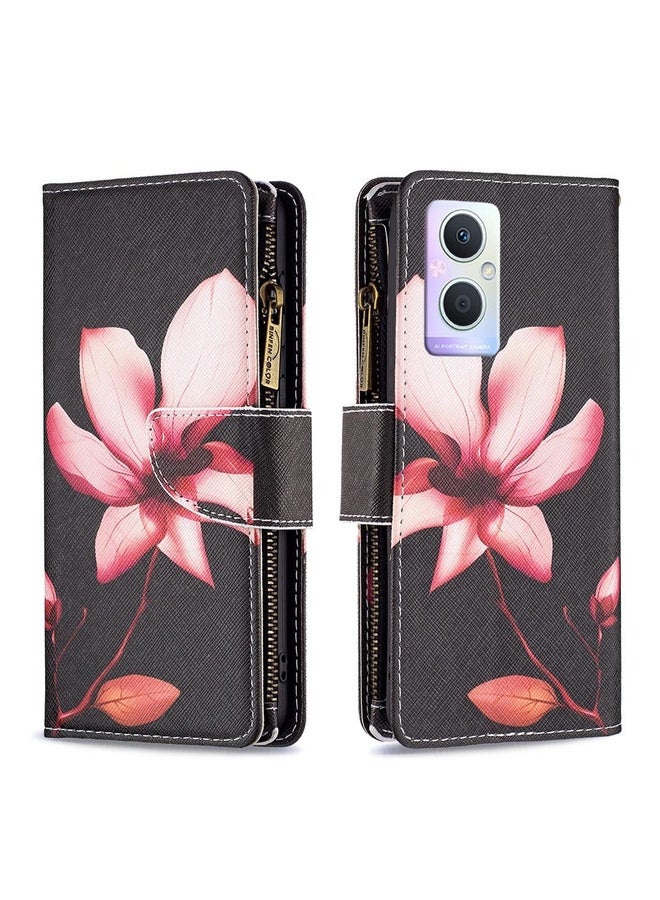 HuHa Case Cover For OPPO A96 5G Colored Drawing Pattern Zipper Leather Phone Case(Lotus)  - Image 2