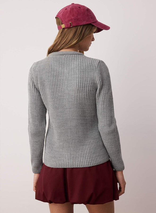 trendyol Gray More Sustainable Fitted/Slim Fit Basic Ribbed Knitwear Cardigan - Image 4