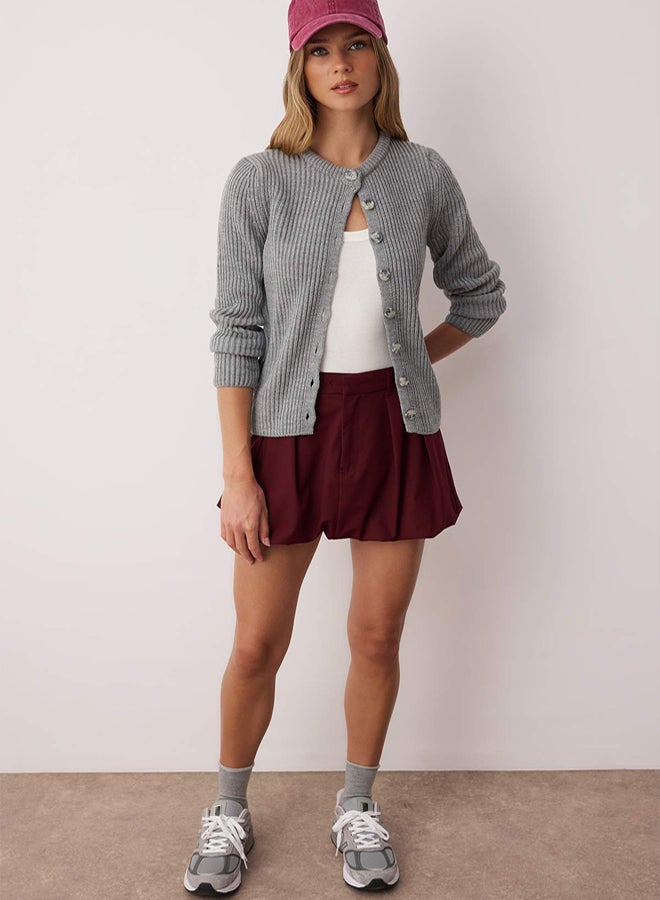 trendyol Gray More Sustainable Fitted/Slim Fit Basic Ribbed Knitwear Cardigan - Image 2
