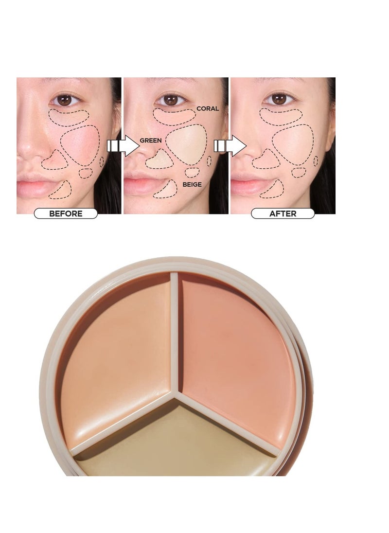 THESAEM - THE SAEM Cover Perfection Triple Pot Concealer - 3 Color Concealer with Clear Beige, Green & Peach Shades - Full Coverage Concealer to Correct & Conceal Redness, Dark Circles, 01 Correct Beige - Image 1