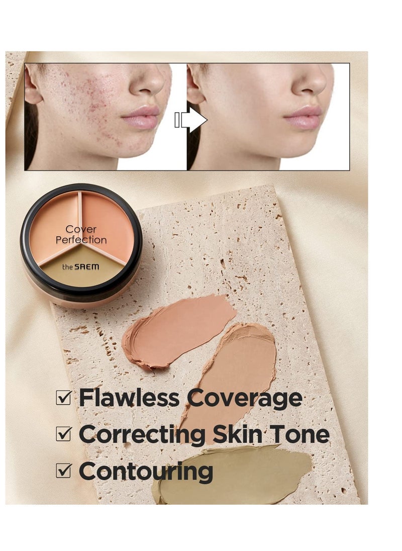 THESAEM - THE SAEM Cover Perfection Triple Pot Concealer - 3 Color Concealer with Clear Beige, Green & Peach Shades - Full Coverage Concealer to Correct & Conceal Redness, Dark Circles, 01 Correct Beige - Image 1
