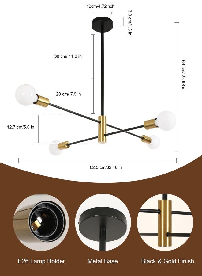 Goeco 26 Inch Modern Sputnik Chandelier, 4-Light Height Adjustable Gold and Black Farmhouse Chandelier for Dining Room, Kitchen Island, Living Room - Image 4