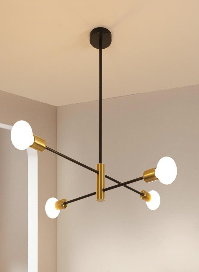 Goeco 26 Inch Modern Sputnik Chandelier, 4-Light Height Adjustable Gold and Black Farmhouse Chandelier for Dining Room, Kitchen Island, Living Room - Image 1