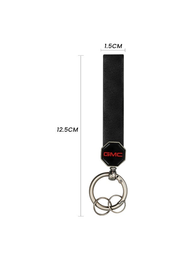 GMC Premium GMC Leather Car Keychain 12.5cm, Durable PU Leather Strap with Metal Keyring, 360° Rotating Swivel Design, Double Screw Fixing, Anti-Fade, Scratch & Crack Resistant, Compact Universal Key Holder for Car, Home & Office Use - Image 2