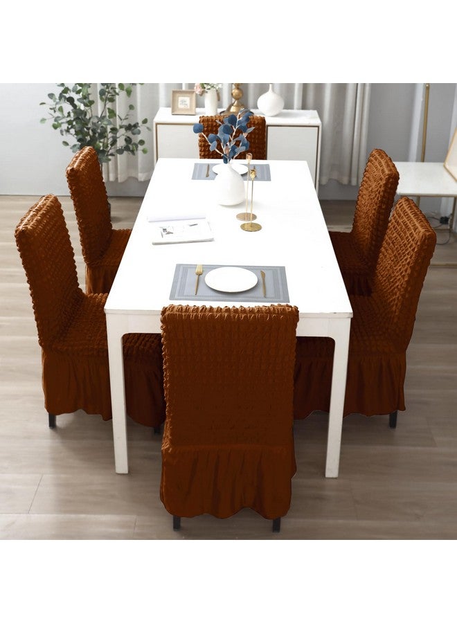 HOKIPO Polyester Bubble Frill Chair Cover Set of 4, Chocolate Brown (AR-5258-CBR*4) - Image 5