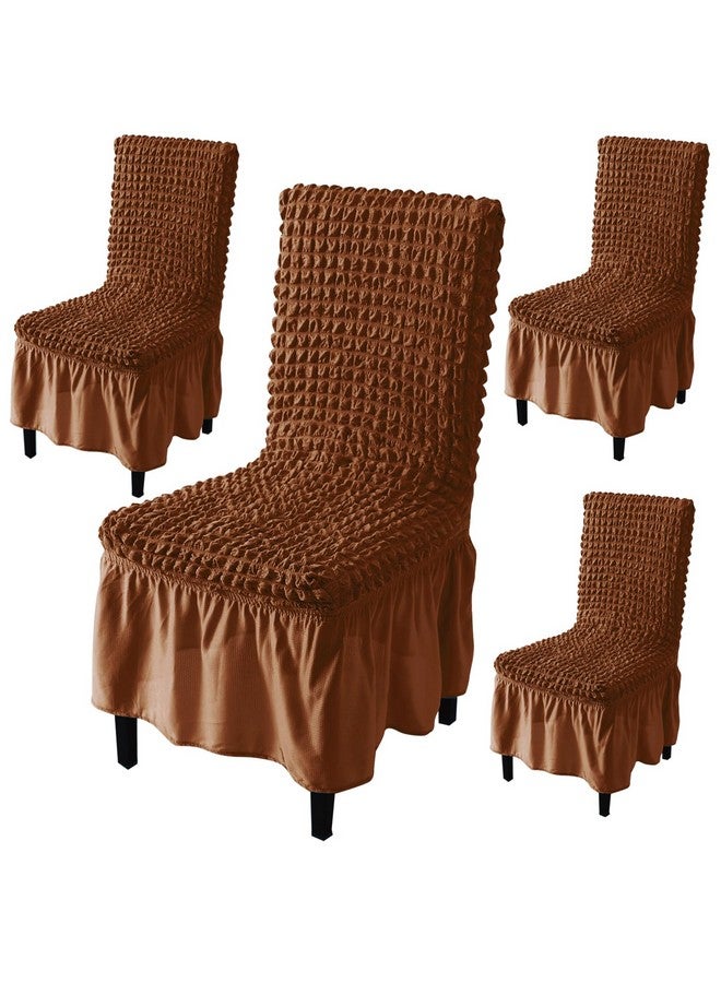 HOKIPO Polyester Bubble Frill Chair Cover Set of 4, Chocolate Brown (AR-5258-CBR*4) - Image 1