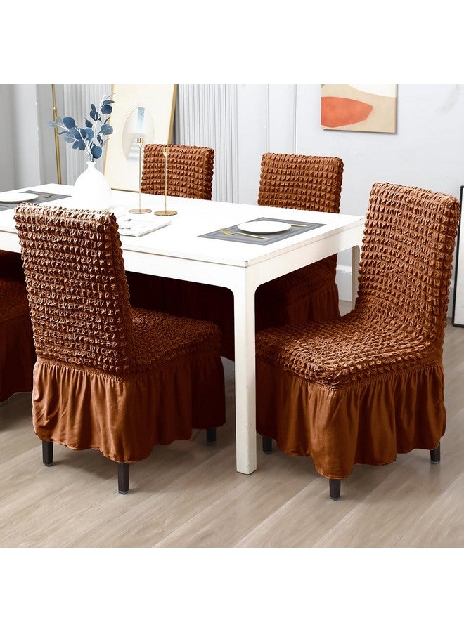 HOKIPO Polyester Bubble Frill Chair Cover Set of 4, Chocolate Brown (AR-5258-CBR*4) - Image 3