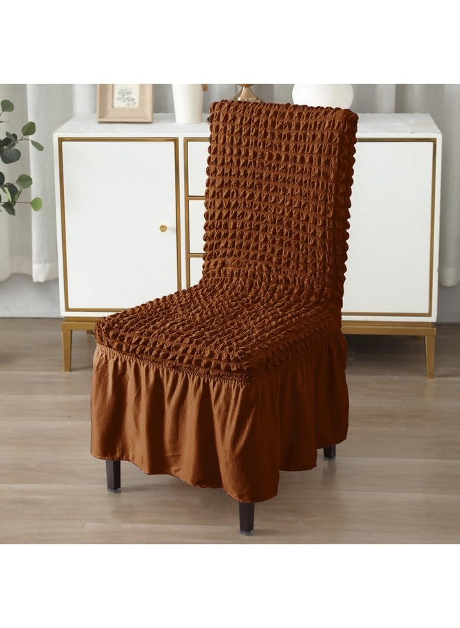 HOKIPO Polyester Bubble Frill Chair Cover Set of 4, Chocolate Brown (AR-5258-CBR*4) - Image 2