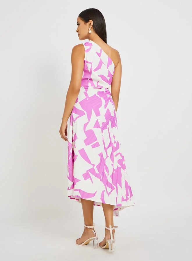 Styli Printed One-Shoulder Dress