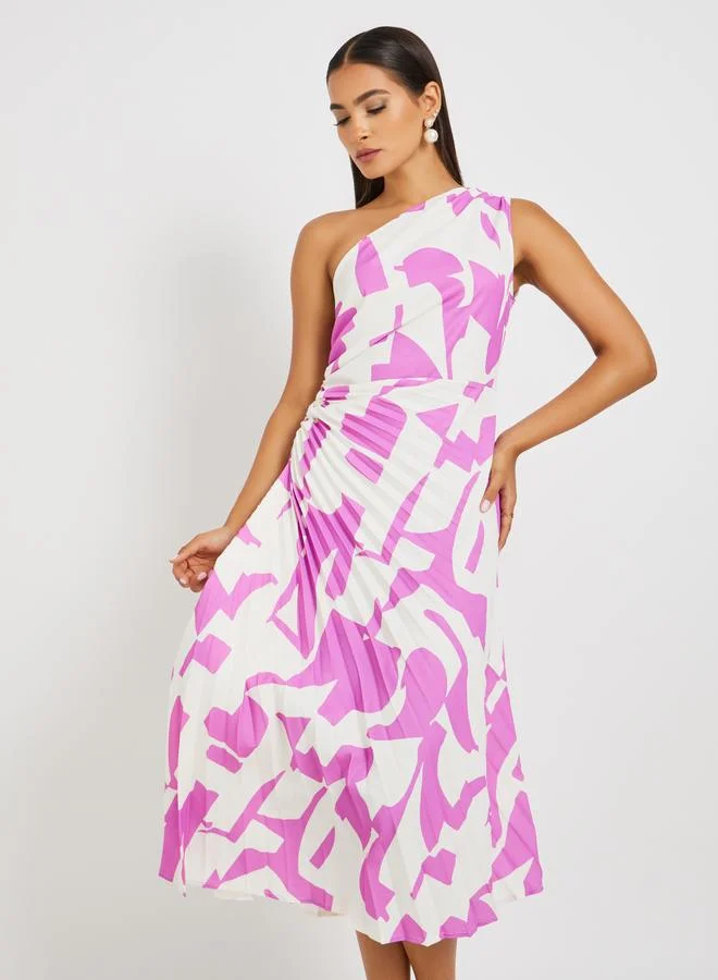 Styli Printed One-Shoulder Dress