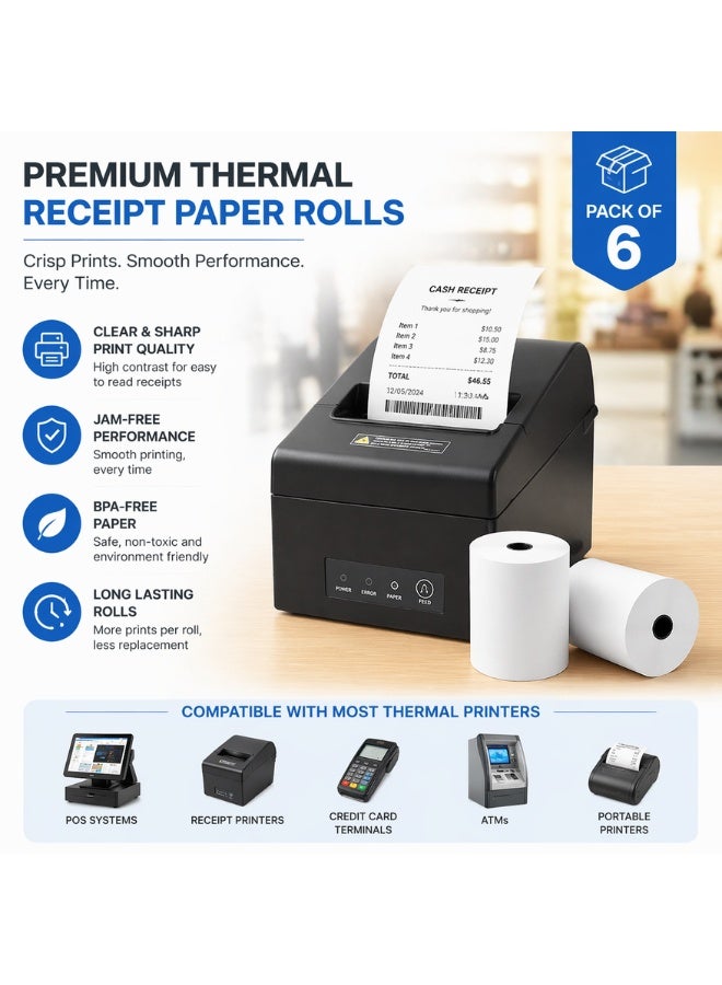 POS Thermal Paper Rolls 80x80mm Pack of 6 – Receipt Printer Paper for Cash Register & POS Machines, BPA Free Thermal Rolls for Billing & ATM Use - Image 2