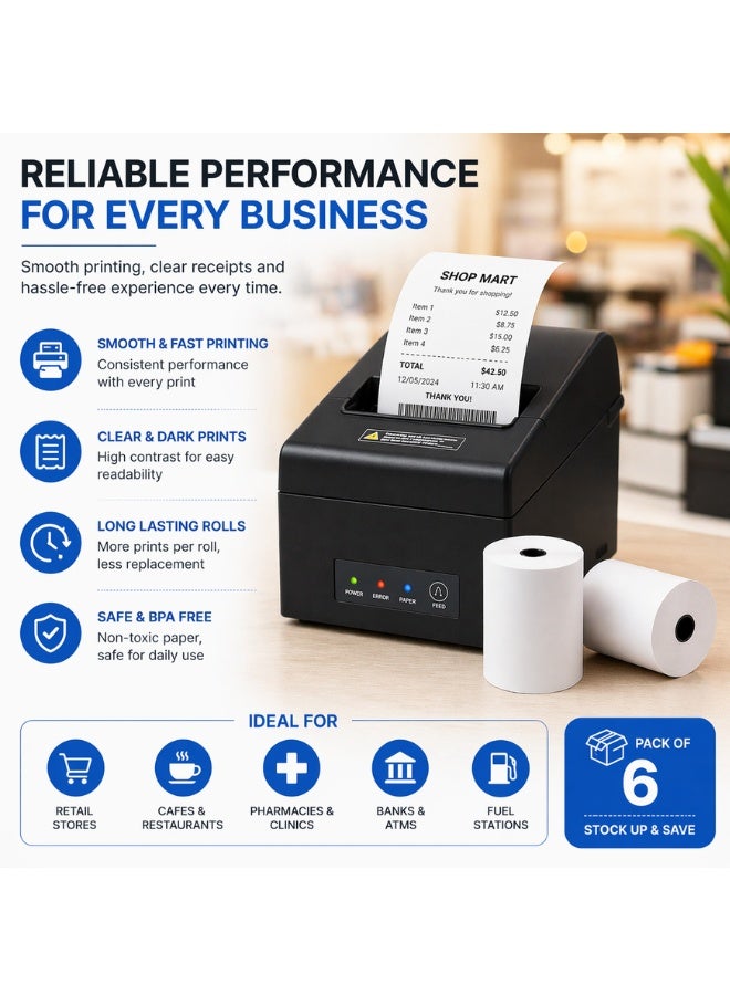 POS Thermal Paper Rolls 80x80mm Pack of 6 – Receipt Printer Paper for Cash Register & POS Machines, BPA Free Thermal Rolls for Billing & ATM Use - Image 4