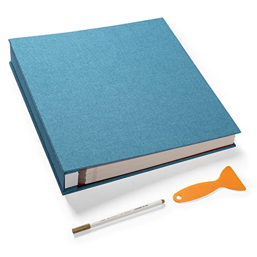 HenPisen Large Photo Album Self Adhesive 4x6 8x10 10x12 Scrapbook Magnetic Album DIY Scrapbook Length 13 x Width 12.8 (Inches) 120 Sticky Pages Linen Cover DIY Photo Album(Sky blue) - Image 1