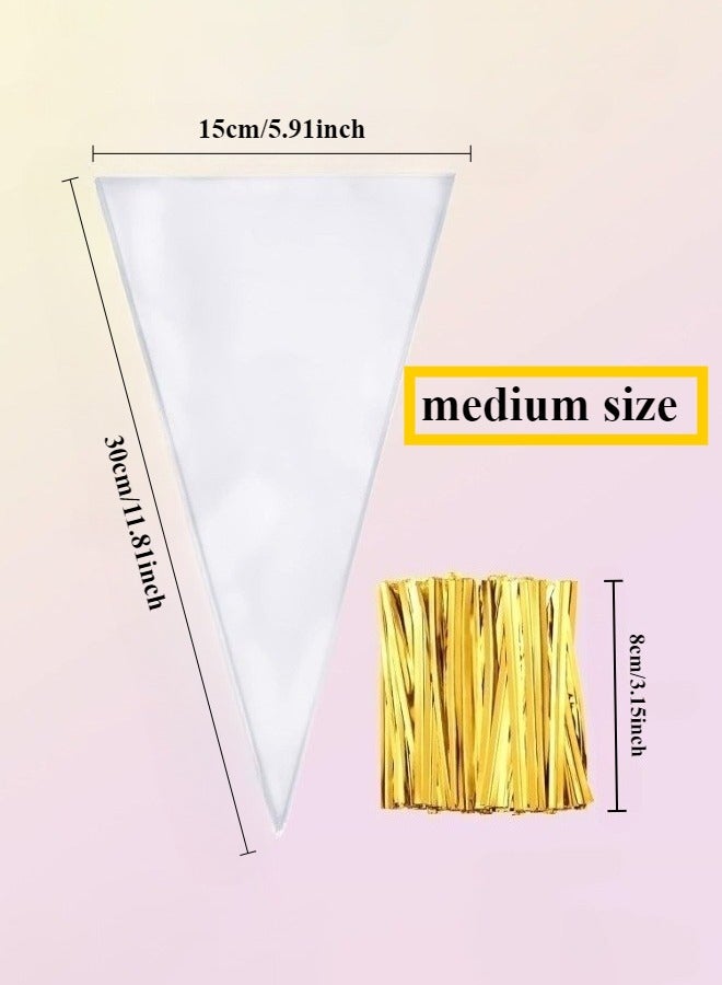 أكياس الخبز المثلثية للأغذية OPP مع روابط التويست - التعبئة والتغليف السيلوفاني الشفاف لمخاطر الآيس كريم والشوكولاته والبوكورن والحلويات والهدايا الحفلية - Image 2