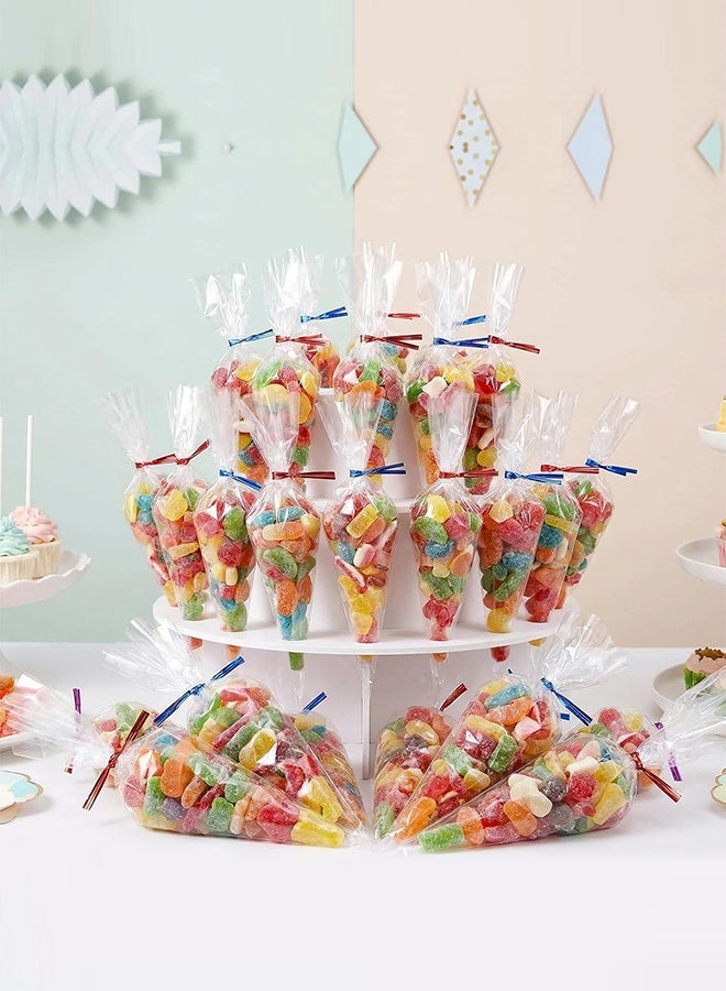 OPP Triangular Food Baking Bags with Twist Ties - Transparent Cellophane Packaging for Ice Cream Cones, Chocolates, Popcorn, Candies & Party Gifts - Image 5