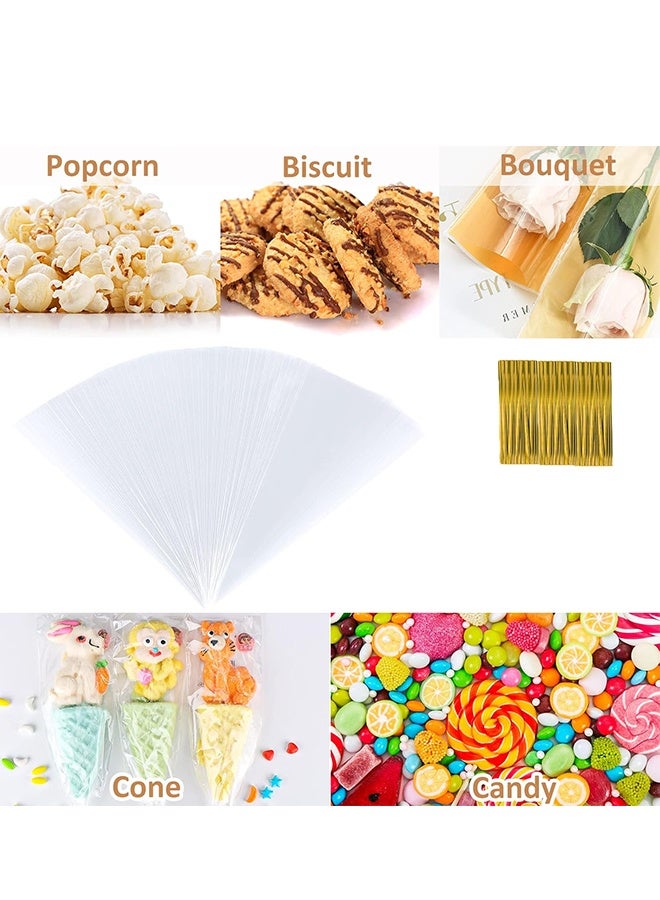 OPP Triangular Food Baking Bags with Twist Ties - Transparent Cellophane Packaging for Ice Cream Cones, Chocolates, Popcorn, Candies & Party Gifts - Image 4