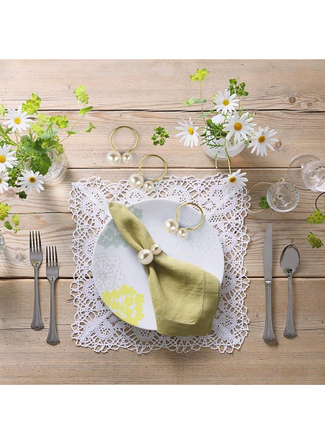 HPMY Napkin Rings for Dinning Table Setting- Pearl Napkin Rings for Holiday Party, Home Kitchen for Casual or Formal Occasion,Wedding Party Dinner Table Decoration - Image 4