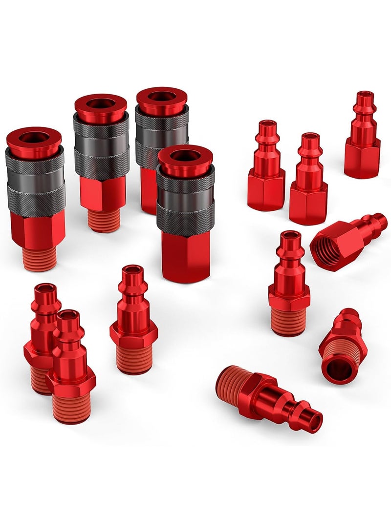 VKL Air Hose Fittings 1/4 Inch NPT Quick Connect Air Coupler and Plug Kit Industrial Type Air Fittings Universal Air Compressor Adapter Set 14 Pieces - Image 1